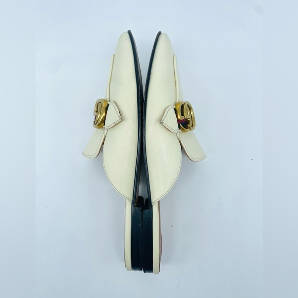 Gucci GG Logo Marmont Red Blue Web Canvas White Leather Mules Loafers EU 39 - Picture 4 of 14